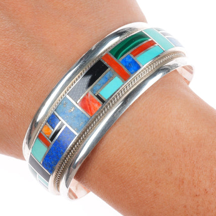 6.75" Rickell & Glendora Booqua Zuni sterling silver channel inlay cuff bracelet