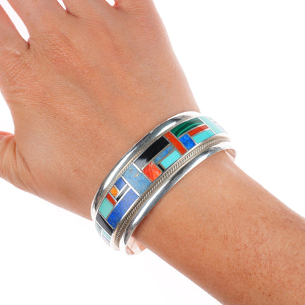 6.75" Rickell & Glendora Booqua Zuni sterling silver channel inlay cuff bracelet