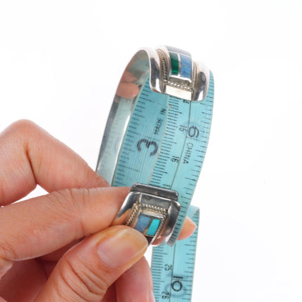 6.75" Rickell & Glendora Booqua Zuni sterling silver channel inlay cuff bracelet