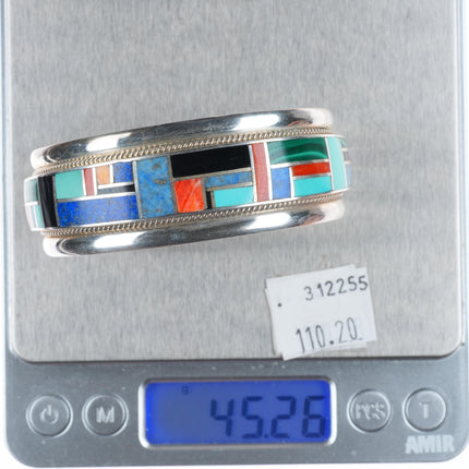 6.75" Rickell & Glendora Booqua Zuni sterling silver channel inlay cuff bracelet