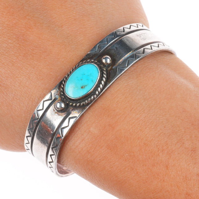6.1" c1950 Navajo sterling silver stacker cuff bracelet with nice turquoise