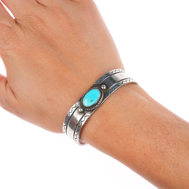 6.1" c1950 Navajo sterling silver stacker cuff bracelet with nice turquoise