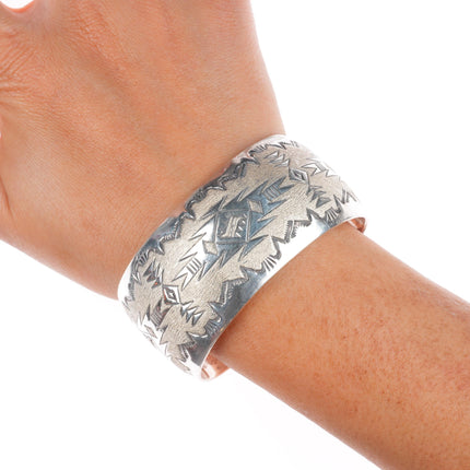 6.4" Florence Tahe Navajo vintage sterling silver wide band cuff bracelet