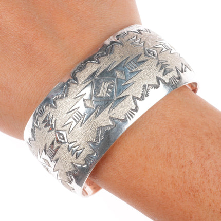 6.4" Florence Tahe Navajo vintage sterling silver wide band cuff bracelet