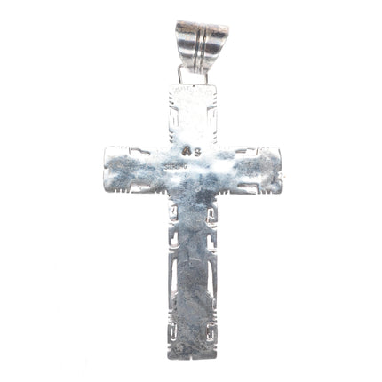 Sam Arviso Navajo sterling silver malachite channel inlay cross pendant