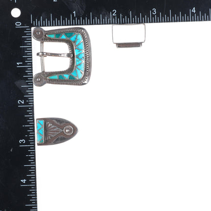 40's-50's Zuni sterling silver turquoise channel inlay ranger belt buckle set