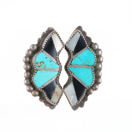 40's-50's Zuni sterling silver turquoise/shell channel inlay screw back earrings