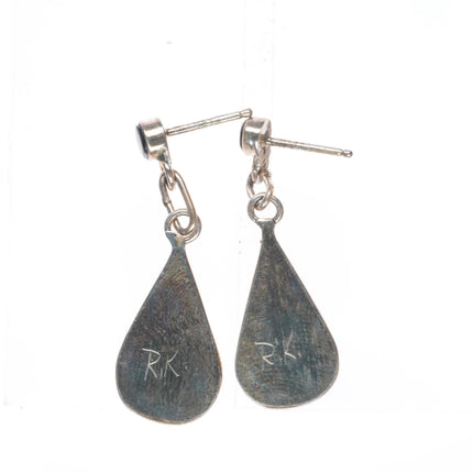 Vintage RK Zuni sterling silver multi-stone channel inlay dangle earrings