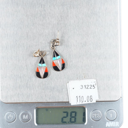 Vintage RK Zuni sterling silver multi-stone channel inlay dangle earrings