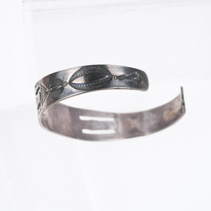 6" c1930 Navajo Ingot silver arrow stamped green turquoise cuff bracelet