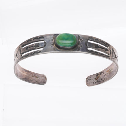 6" c1930 Navajo Ingot silver arrow stamped green turquoise cuff bracelet
