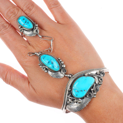 6.6" sz8.5 Justin Morris Navajo sterling silver/turquoise slave cuff bracelet