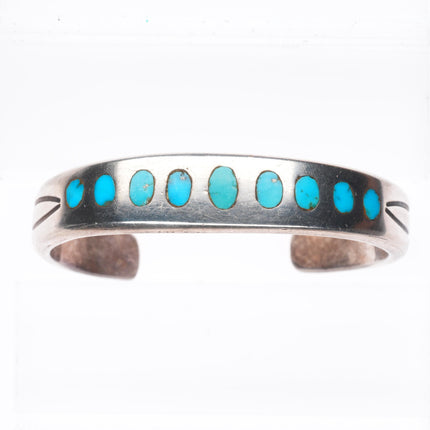 6.5" 40's-50's Vintage Zuni sturdy sterling silver inlay turquoise cuff bracelet