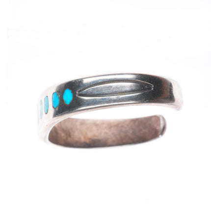 6.5" 40's-50's Vintage Zuni sturdy sterling silver inlay turquoise cuff bracelet
