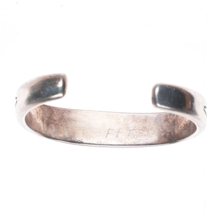 6.5" 40's-50's Vintage Zuni sturdy sterling silver inlay turquoise cuff bracelet