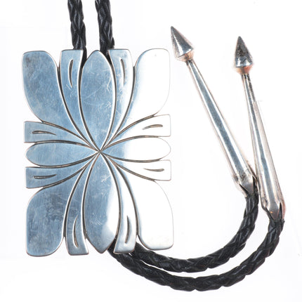 Large Steve Yellowhorse Navajo sterling silver bolo tie bullet tips