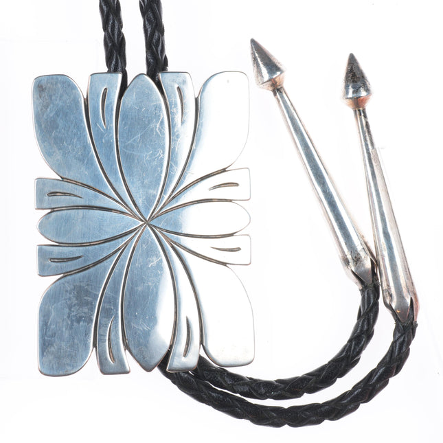 Large Steve Yellowhorse Navajo sterling silver bolo tie bullet tips