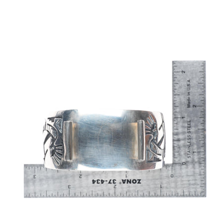 7" Benjamin Mansfield Hopi Overlay Kokopelli watch cuff bracelet sterling silver
