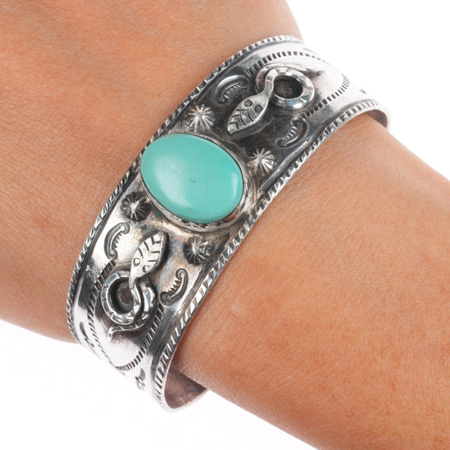 6.75" c1930 Navajo Snakes/Whirling logs Fred Harvey type cuff bracelet turquoise