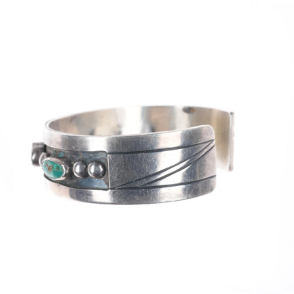 6.25" 1950's Southwestern Modernist sterling silver turquoise row cuff bracelet
