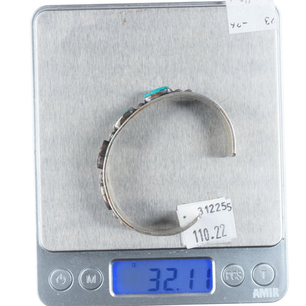 6.25" 1950's Southwestern Modernist sterling silver turquoise row cuff bracelet