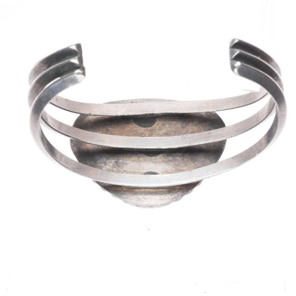 6.5" c1950's Navajo sterling silver green turquoise sturdy cuff bracelet