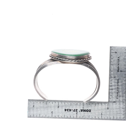 6.5" c1950's Navajo sterling silver green turquoise sturdy cuff bracelet