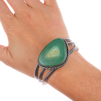 6.5" c1950's Navajo sterling silver green turquoise sturdy cuff bracelet