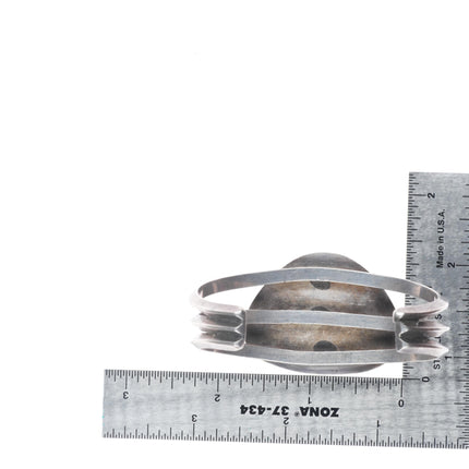 6.5" c1950's Navajo sterling silver green turquoise sturdy cuff bracelet