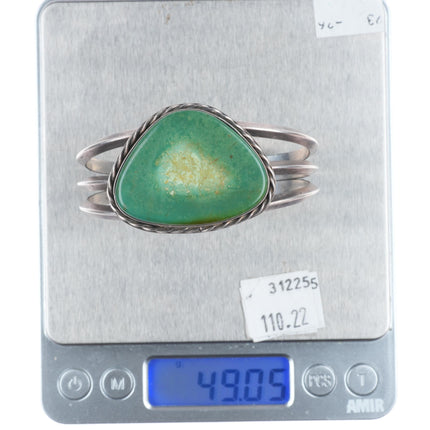 6.5" c1950's Navajo sterling silver green turquoise sturdy cuff bracelet