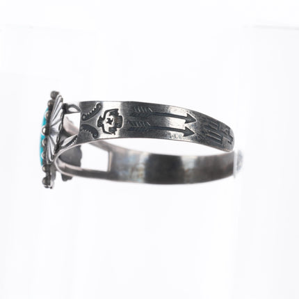 6.5" 1940's Fred Harvey type sterling silver thunderbird turquoise cuff bracelet
