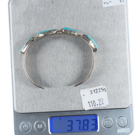 6.25" Vintage Zuni sterling silver chunky turquoise row cuff bracelet