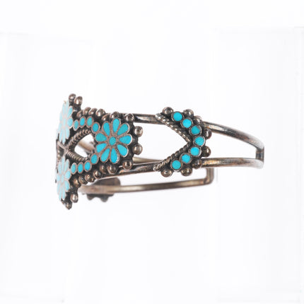 6.5" 40's-50's Vintage Dishta Zuni sterling silver inlay turquoise cuff bracelet
