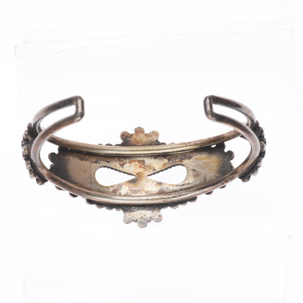 6.5" 40's-50's Vintage Dishta Zuni sterling silver inlay turquoise cuff bracelet