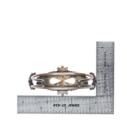 6.5" 40's-50's Vintage Dishta Zuni sterling silver inlay turquoise cuff bracelet