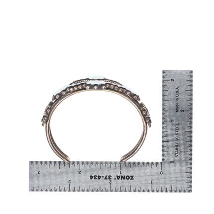 6.5" 40's-50's Vintage Dishta Zuni sterling silver inlay turquoise cuff bracelet