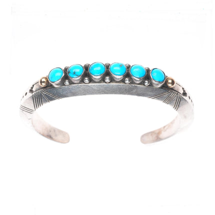 6.3" Jerome Begay Navajo sterling silver/14k gold turquoise row cuff bracelet
