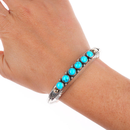 6.3" Jerome Begay Navajo sterling silver/14k gold turquoise row cuff bracelet
