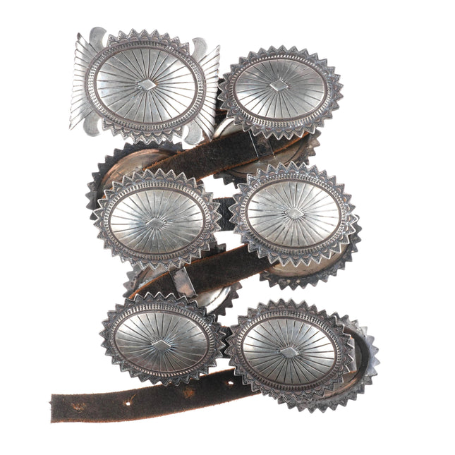 32.5" Curtis Pete Navajo/Hopi sterling silver deep stamped concho belt