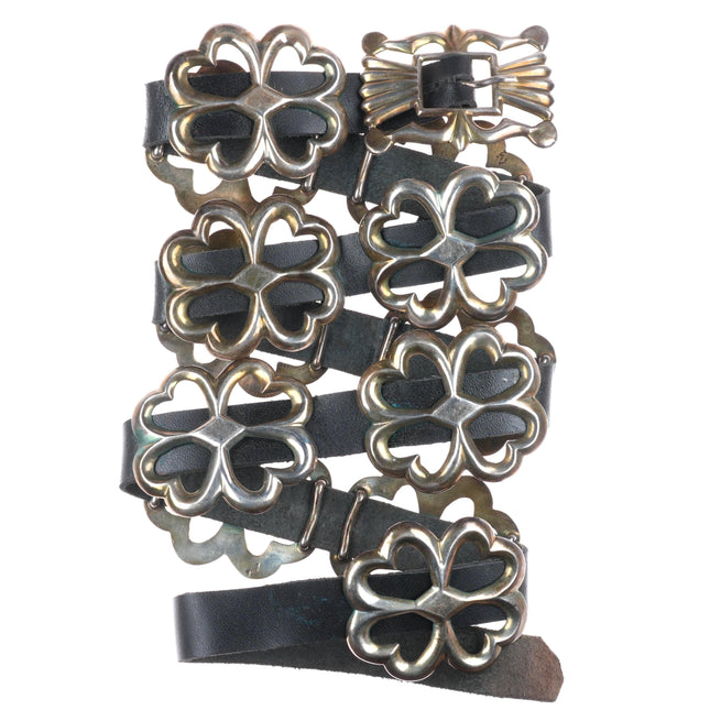 Long Vintage Navajo sterling silver sandcast concho belt