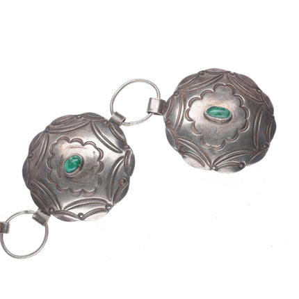 c1940 Large/Heavy Navajo hand stamped sterling silver link concho belt turquoise
