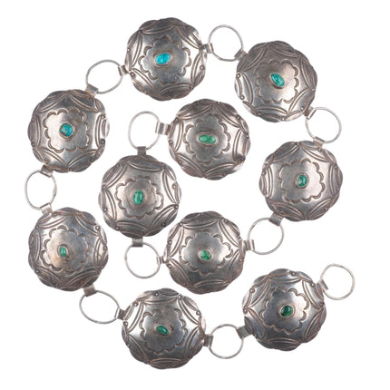 c1940 Large/Heavy Navajo hand stamped sterling silver link concho belt turquoise