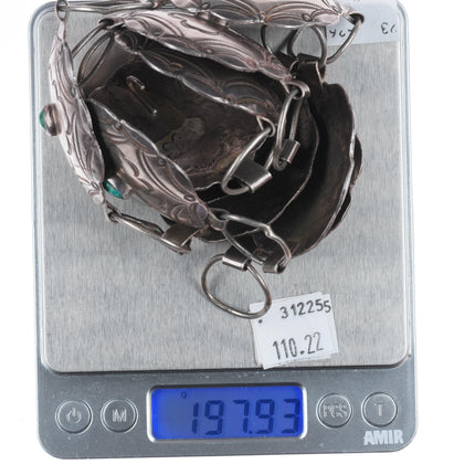 c1940 Large/Heavy Navajo hand stamped sterling silver link concho belt turquoise