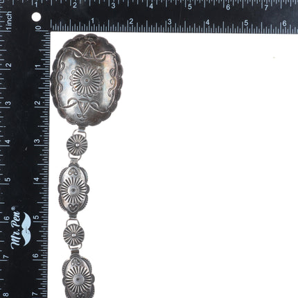 32.5" c1940 nice Navajo hand stamped sterling silver link concho belt