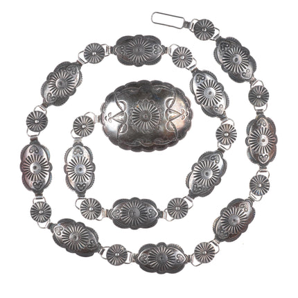 32.5" c1940 nice Navajo hand stamped sterling silver link concho belt