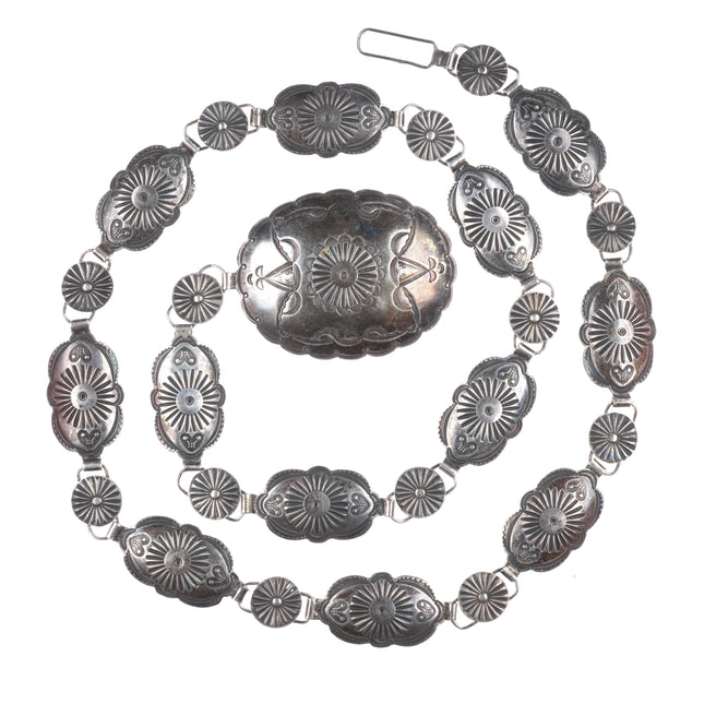 32.5" c1940 nice Navajo hand stamped sterling silver link concho belt