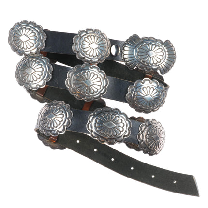 36" Vintage TL Navajo sterling silver slim/sturdy stamped concho belt