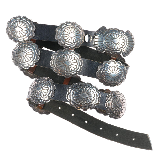 36" Vintage TL Navajo sterling silver slim/sturdy stamped concho belt