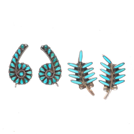 2 pr vintage Zuni sterling silver petit point turquoise screw back earrings