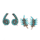2 pr vintage Zuni sterling silver petit point turquoise screw back earrings